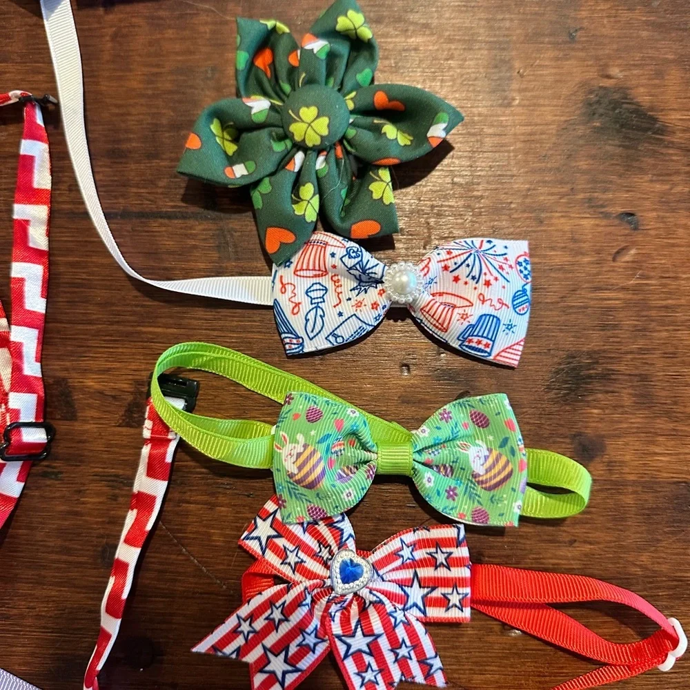 Bundle of handmade cat neckties and bows